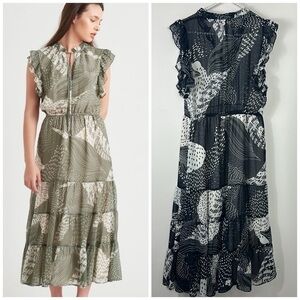 Philosophy Navy Blue & White Maxi Flowy Tiered Ruffle Dress Medium